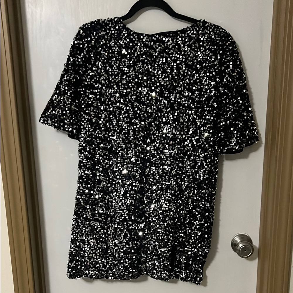 Black and Silver Sequin Women's Top